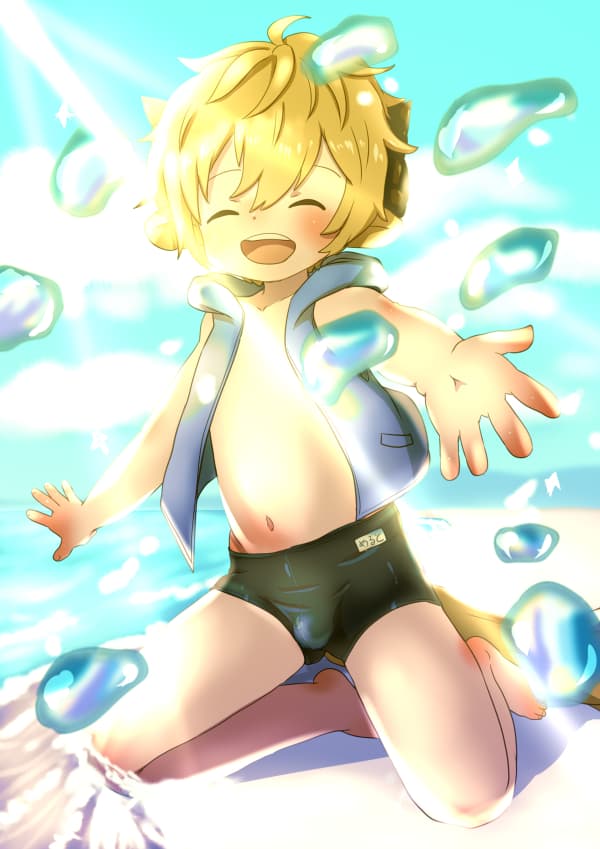 いたるイラストその２。水着で遊ぶめると。画像にタップするとPixivへリダイレクト。