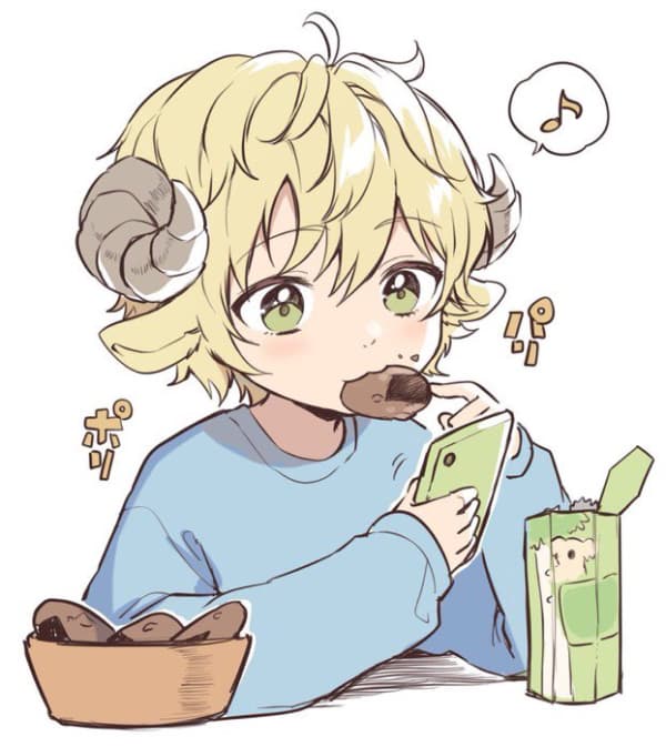 かぜぱな先生のスナックを食べるめるとのイラスト。画像にタップするとPixivへリダイレクト。