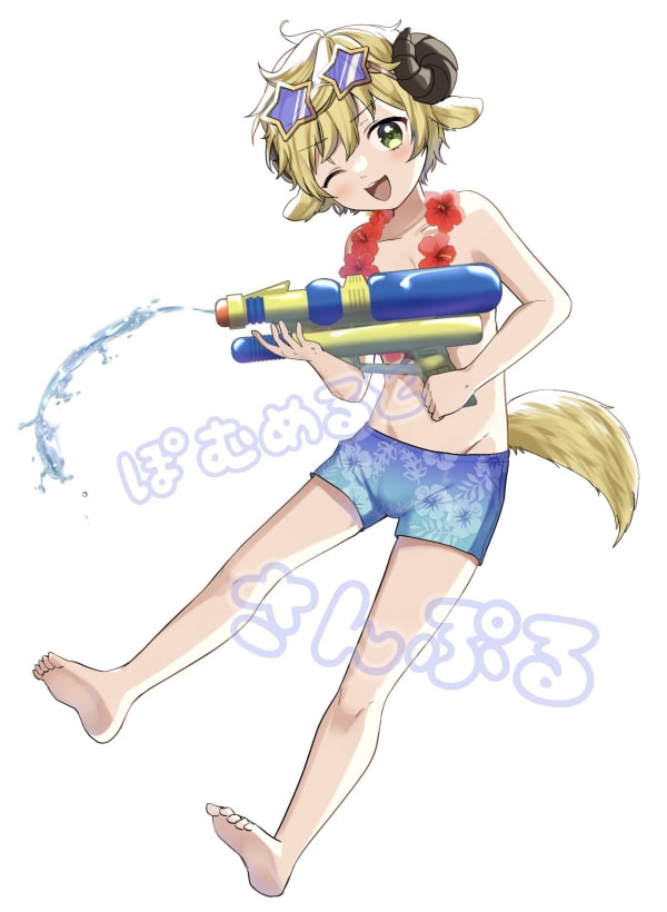 かぜぱな先生マリカ大会の景品であった水着めると。画像にタップするとPixivへリダイレクト。